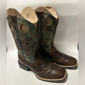 Ariat Men's Sport Rodeo Loco Brown and Green Cowboy Western Boots Like New